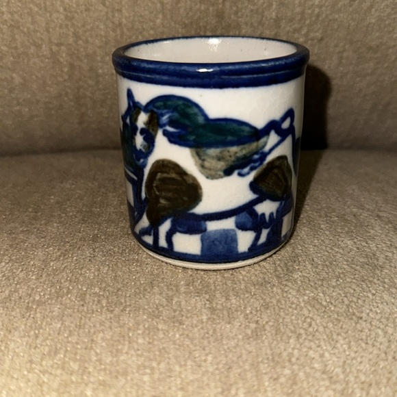 DEBBIE DEAN Small Handmade Signed Folk Art Blue/White Pottery Mini Mug 2.5” - Picture 2 of 8